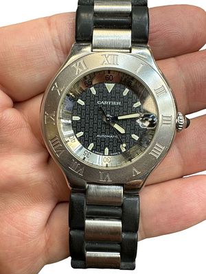 Cartier Autoscop 21 Auto Scrap Black Rubber Strip Unisex Model 2427, size 37 mm without box and 