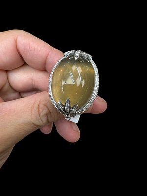 Italian 14K gold ring set with greenish gray natural mineral sapphire and 1.19k natural 