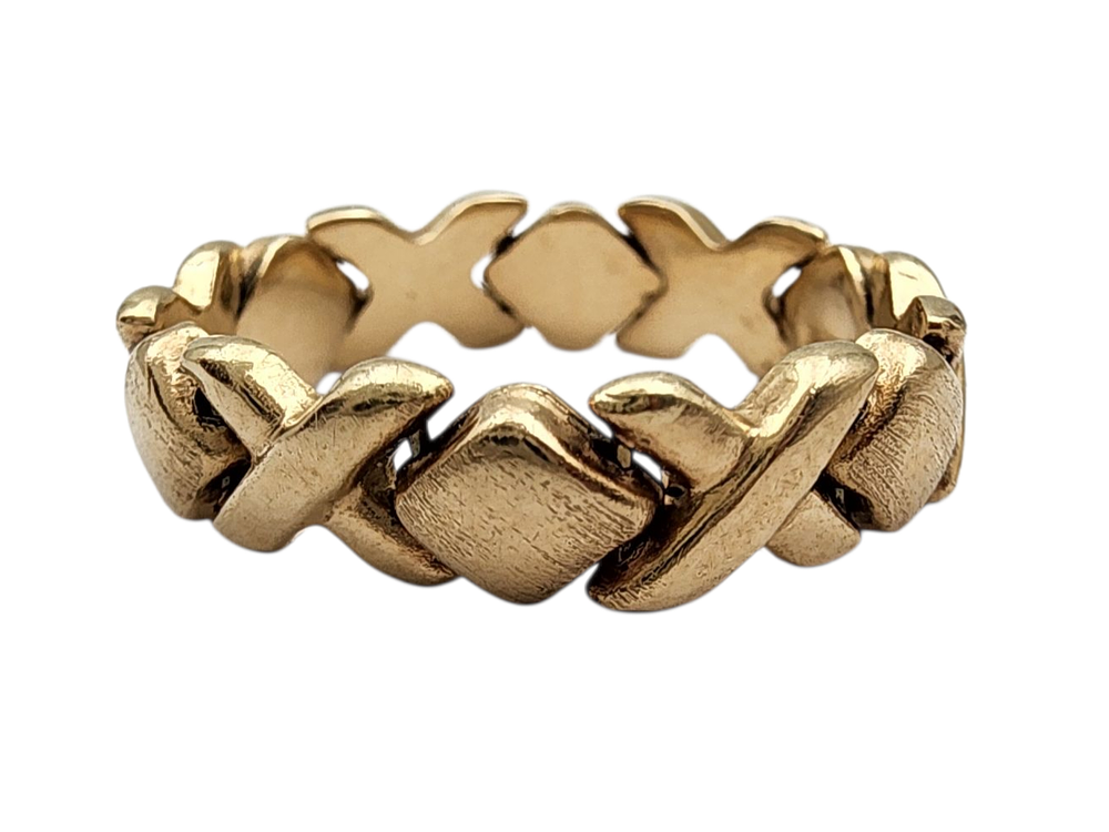 טבעת איכותית מזהב 14K עשויה בעבודת יד חוליות מזהב המחוברים יחדיו כמו צמיד מידה 7 USA , רוחב 5 