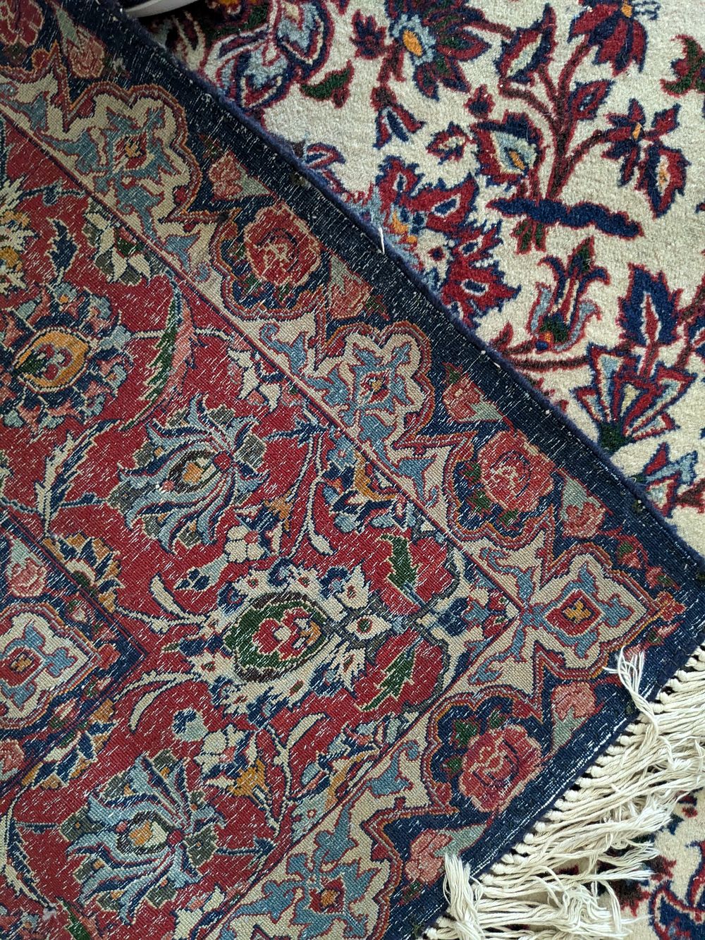 שטיח איספהן עתיק צמר על משי מצב שמור מידה 145/225