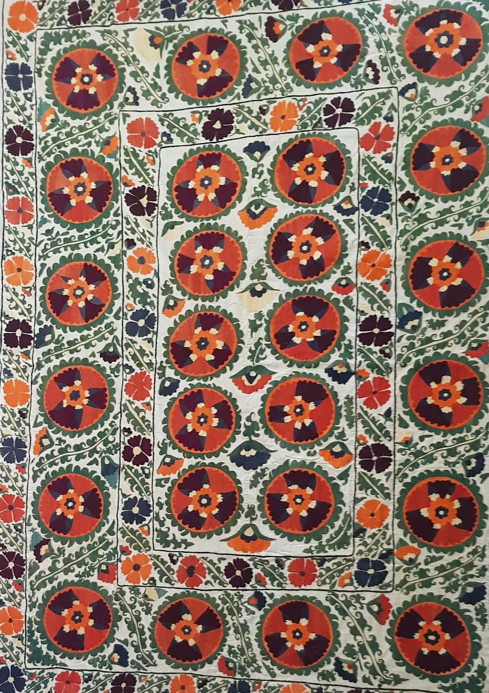 סוזאני ישן תחילת מאה עשרים בד כותנה עבודת ביד משולב ברקמה עבודת יד בד תפור מאחור מצב שמור מידה 