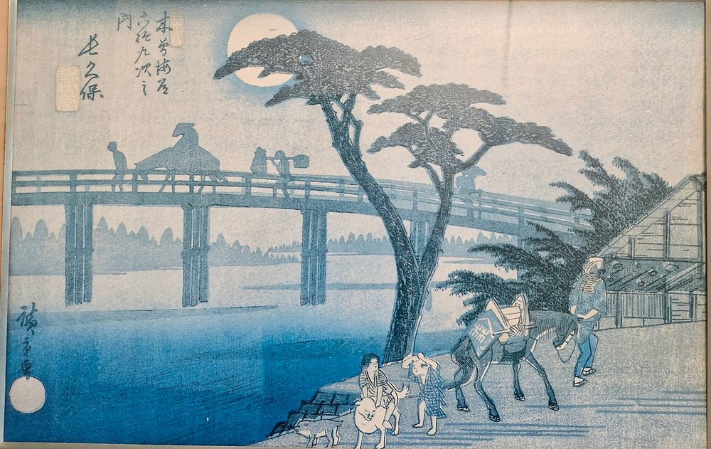 לטוגרפיה יפנית ישנה חתומה וממוסגרת מידה 50/30 ס"מ