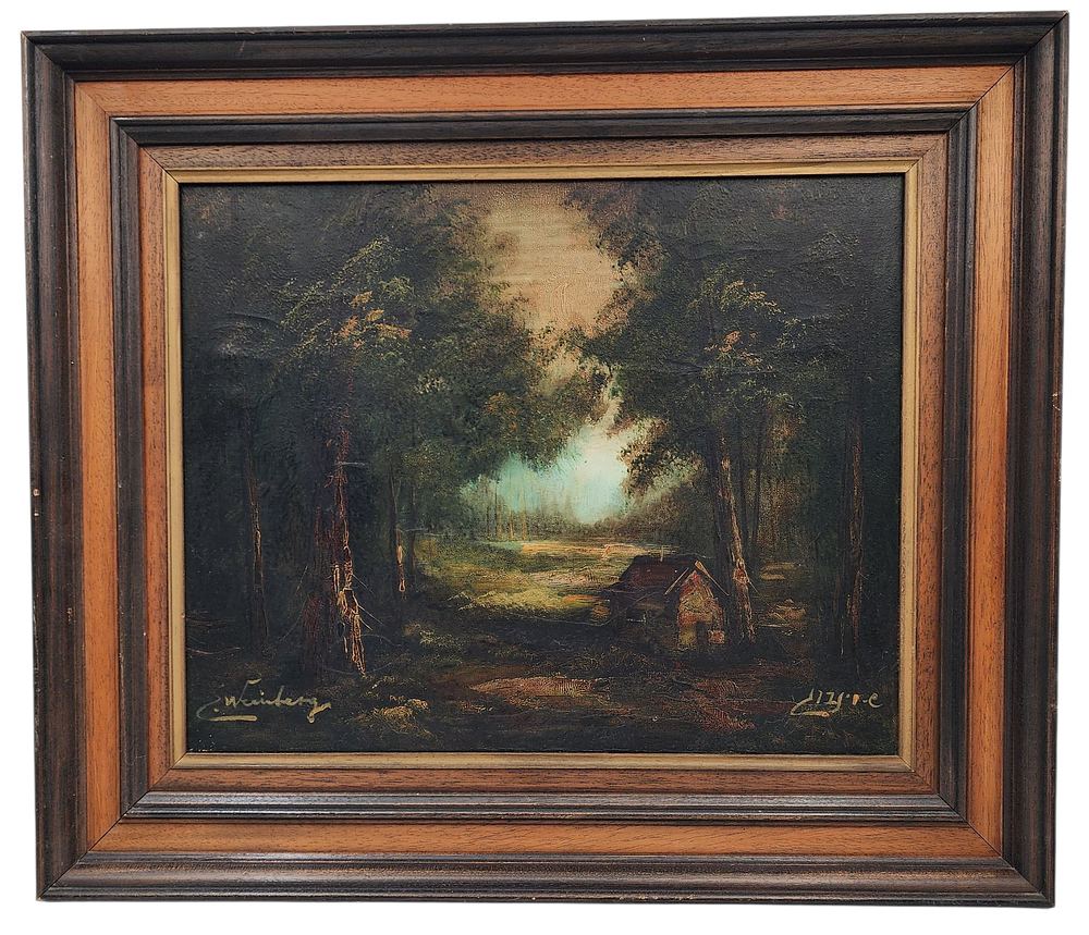 ש. וינברג ציור נוף כפרי, שמן על בד חתום ממוסגר מידה 51/41 ס"מ מידה כולל מסגרת 70/60 ס"מ