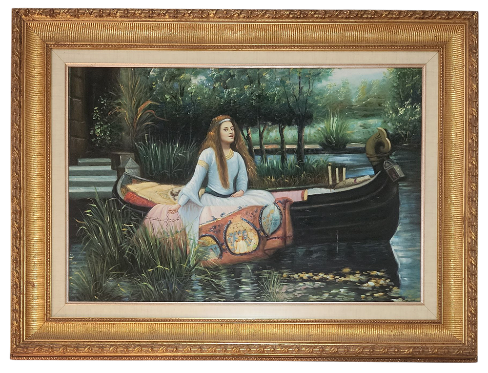 ציור גדול ממדים הגבירה משָאלוֹט שמן על בד חתום A.LION ממוסגר מסגרת מפוארת מידה 90/60 ס"מ מידה 