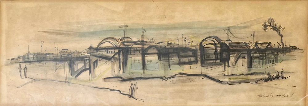 ציור נוף ארץ ישראל ממוסגר וחתום טומצקי מידה 48/17 ס"מ