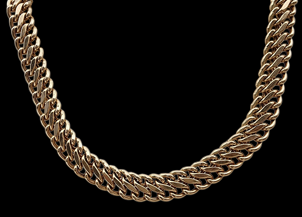 שרשרת זהב 14K מעוצבת חוליות אינפיניטי קלועות מרשימה משקל 37.8 גרם אורך 49 ס"מ רוחב 1 ס"מ