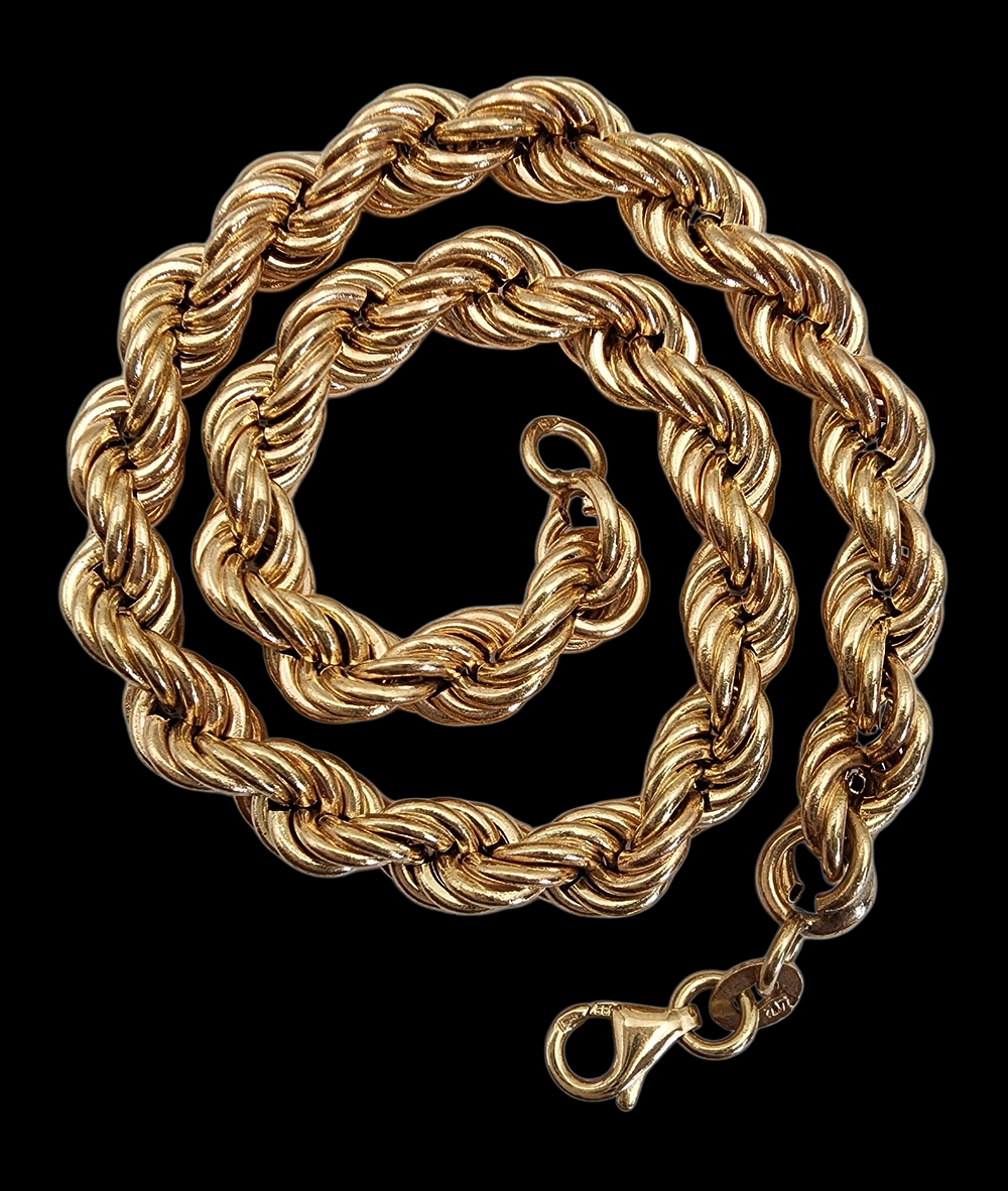 צמיד חבל זהב 14K אלגנטי דוגמת חבל חתום משקל 9 גרם, אורך 21 ס"מ, עובי 5.5 מ"מ