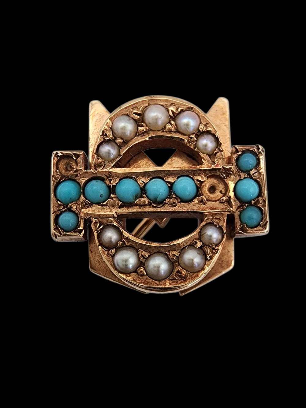 סיכת תליון זהב 14K עתיקה של אחוות פי סיגמא דלתא ניו יורק תחילת המאה ה20 משובץ אבני פנינים 