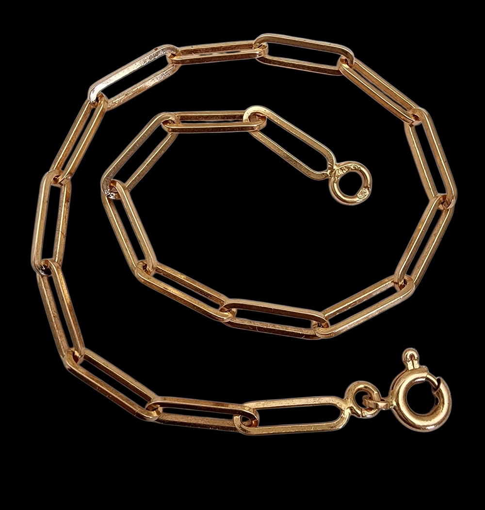 צמיד זהב 18K צרפתי איכותי מחוליות מלבניות חתום RL משקל 3.3 גרם אורך 18 ס"מ רוחב 3 מ"מ