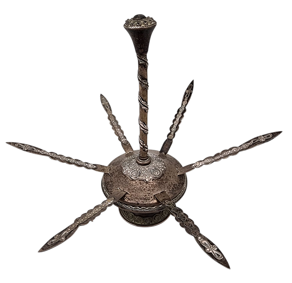 אבישי מתקן מזלגות למזטים כסף מעוטר בעבודת פיליגרן איכותית ישראל שנות ה50 חתום אבישי סטרלינג 