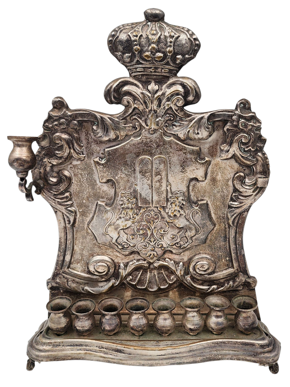 Jakubowski & Jarra - חנוכייה פליז מצופה כסף עתיקה פולין סוף המאה ה-19 תחילת המאה ה20 בסגנון בארוק 