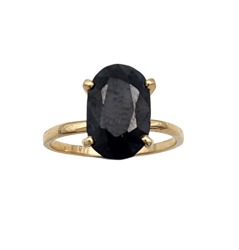 טבעת זהב 14K משובצת באבן ספיר גדולה 3.20 קראט טבעי איכותי כולל תעודה גמולוגית מידה 7 USA