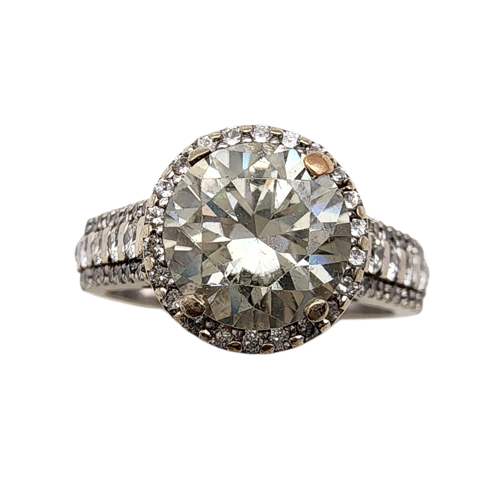 טבעת זהב 14K משובצת יהלומים ואבן מואסנייט מרכזית מידה 7.5 usa משקל 5 גרם