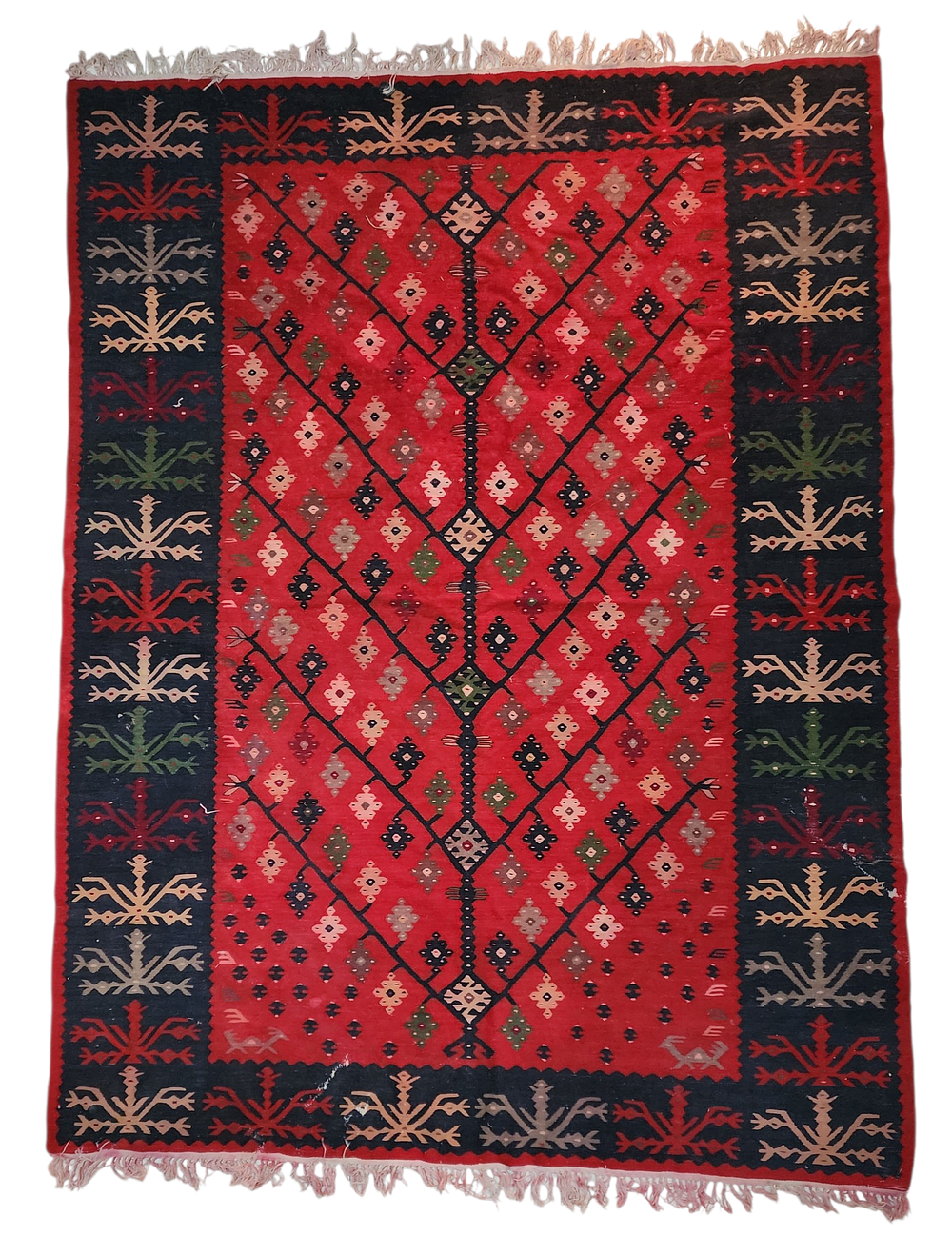 שטיח עץ החיים שבטי עתיק שארקוי אזור הבלקן עשוי 100% צמר על צמר פני השטיח בדוגמת עץ החיים 