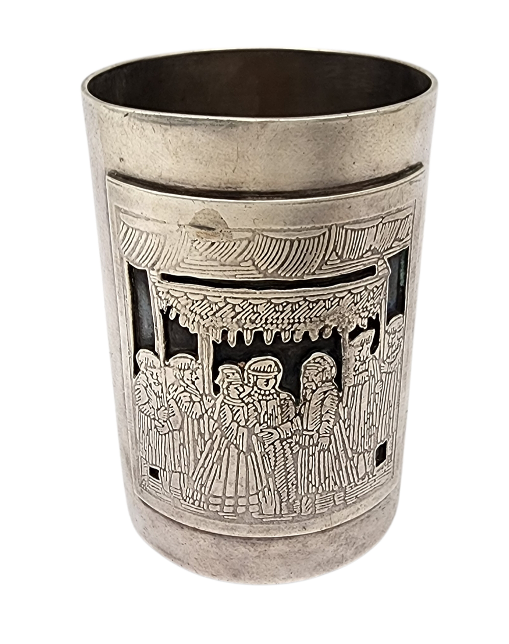 Bier - גביע חופה וקידושין כסף 925 עבודת האמן יצחק ביר כוס לחתונה יהודית כסף תוצרת ביר מעוטר פלאק 
