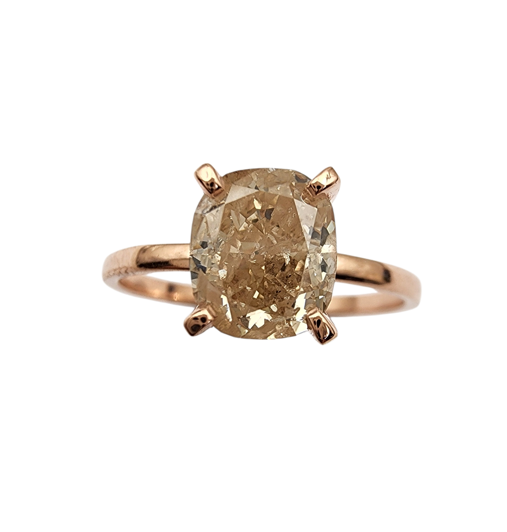 טבעת יהלום 1.50 קרט מזהב 14K משובצת יהלום 1.50ct קראט טבעי צבע חום בהיר איכות SI1 בליטוש איכותי 