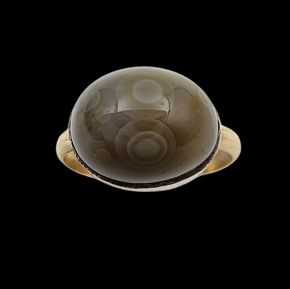 קמע נגד עין הרע אבן אגת פרסי 2 עיניים - טבעת זהב 14K משולבת בית אבן כסף משובץ באבן חן אגת עם 2 