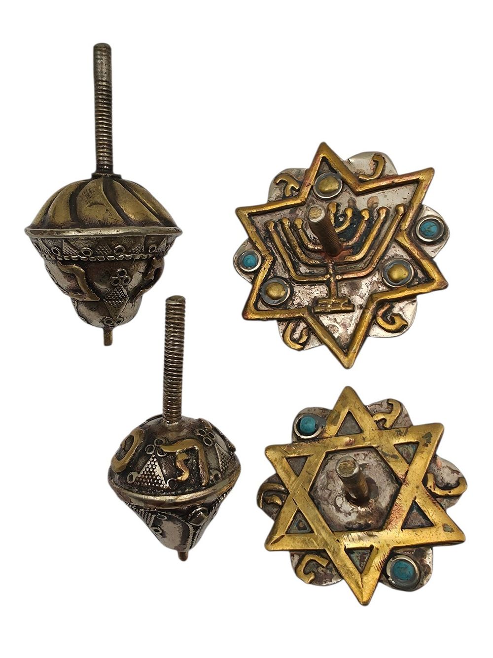 לקט 4 סביבונים טורקמניים ישנים כסף נמוך משולב נחושת ושילוב של אבני טורקיז מידה 5/6ס"מ משקל 114 גרם