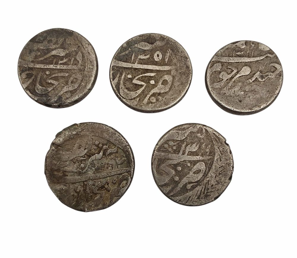 לקט 5 מטבעות כסף עתיקים 1 טנגה בוכרי בוכרה משקל 15.8 גרם