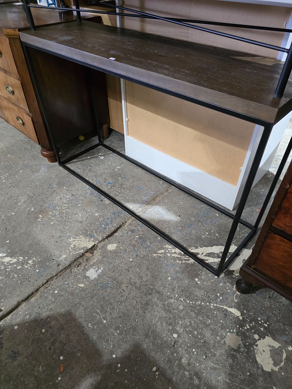 Lot 63: 1 X LARGE METAL FRAMED WOODEN TOPPED CONSOLE...