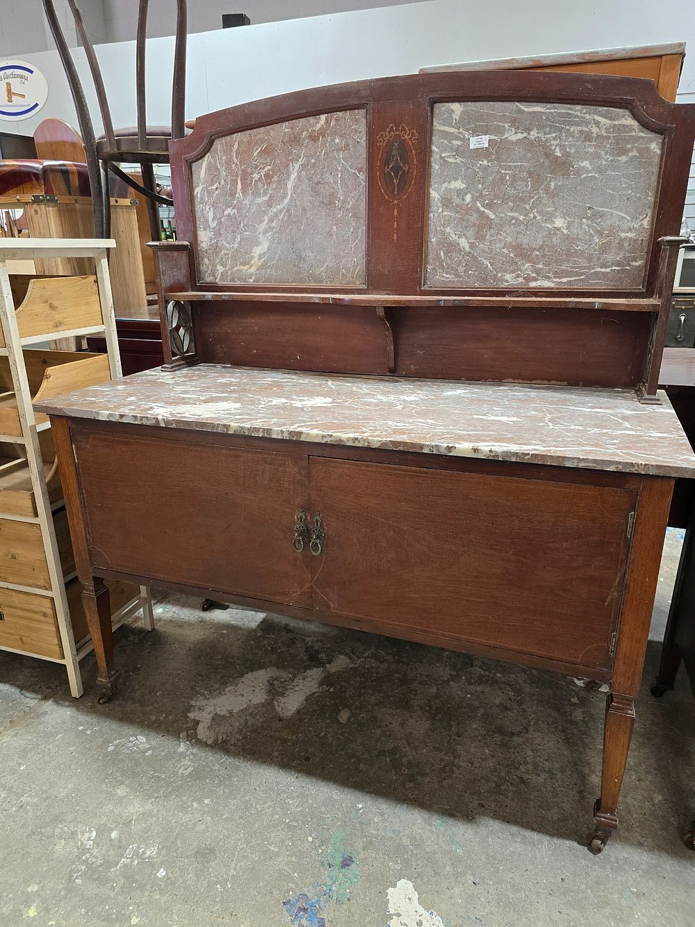 Lot 99: 1 X VICTORIAN MARBLE BACK AND TOP WASH...