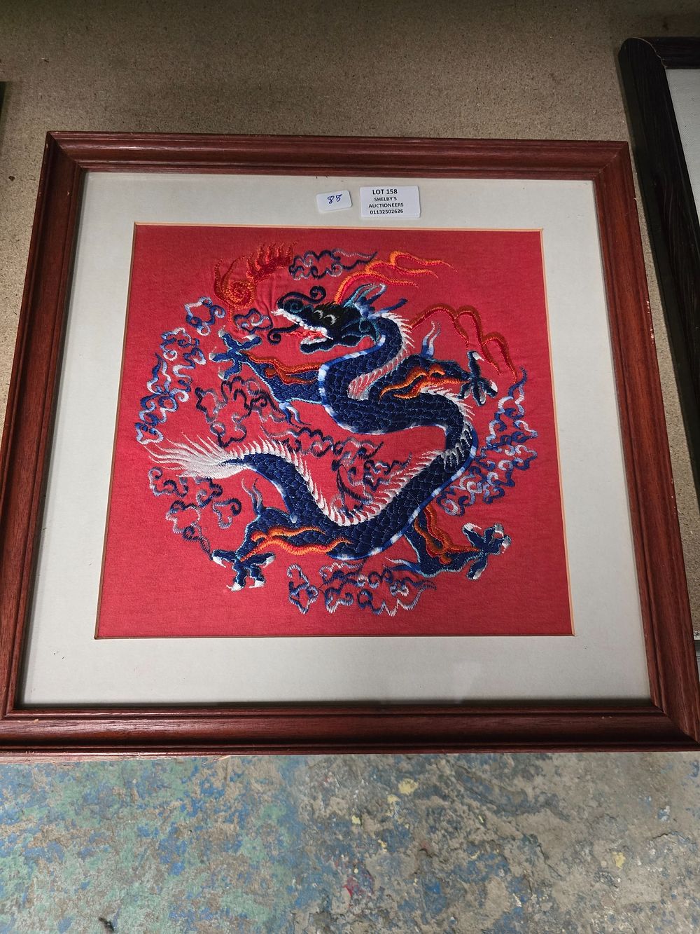 Lot 158: 1 X ORIENTAL DRAGON SILK EMBROIDERY FRAMED
