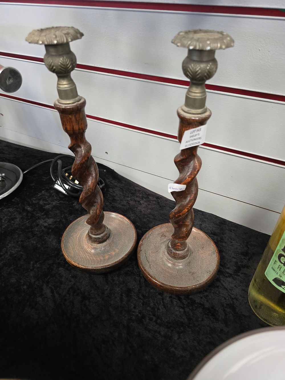 Lot 343: PAIR OF WOODEN EDWARDIAN CANDLE STICK HOLDERS