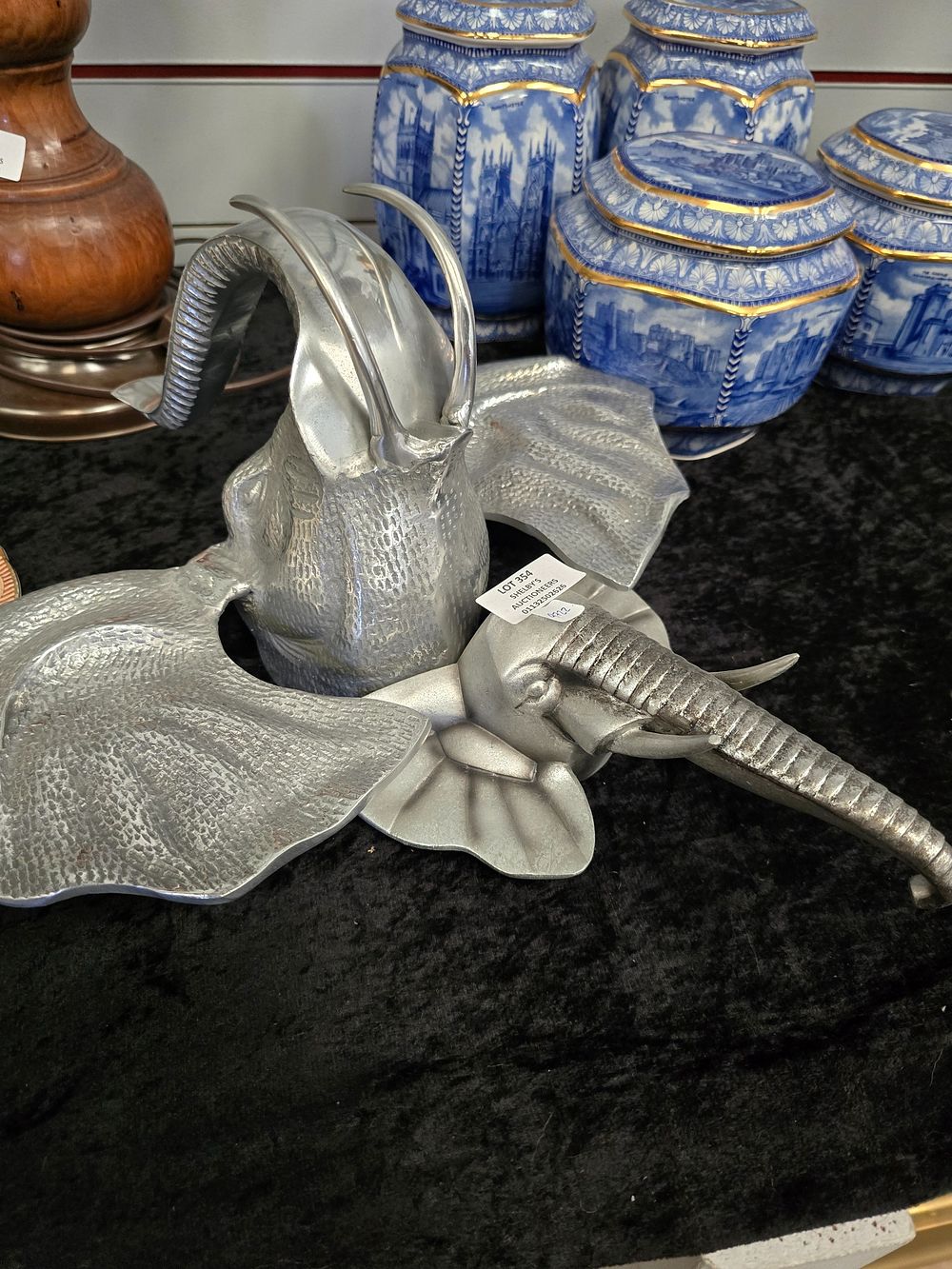 Lot 354: 1X METAL ELEPHANT HEAD FIGURE WITH PLASTER ELEPHANT...