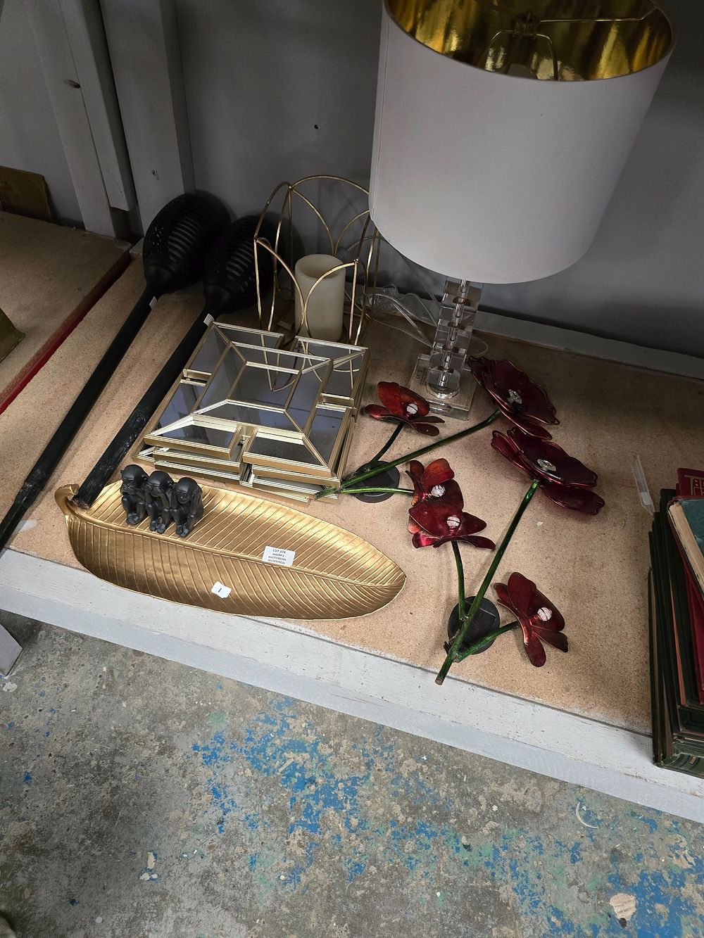 Lot 374: SELECTION OF WOODEN FAKE FLOWERS WITH TABLE LAMP...