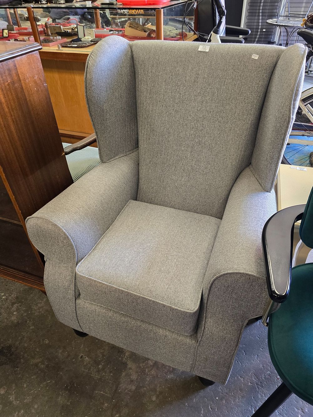 Lot 51: 1 X NEW GREY UPHOLSTERY WING BACK ARM...