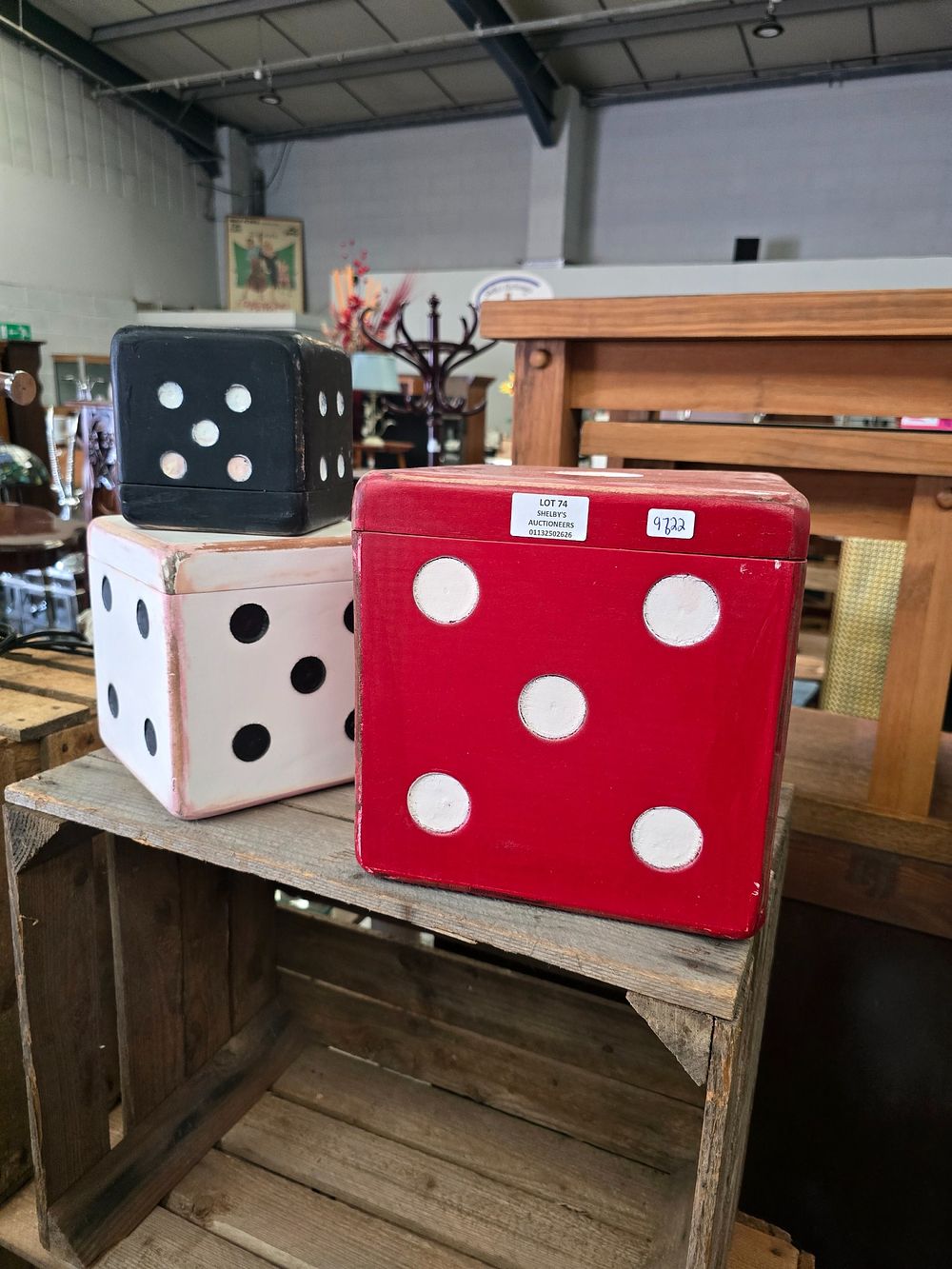 Lot 74: 1 X SET OF 3 NEW WOODEN DICE...