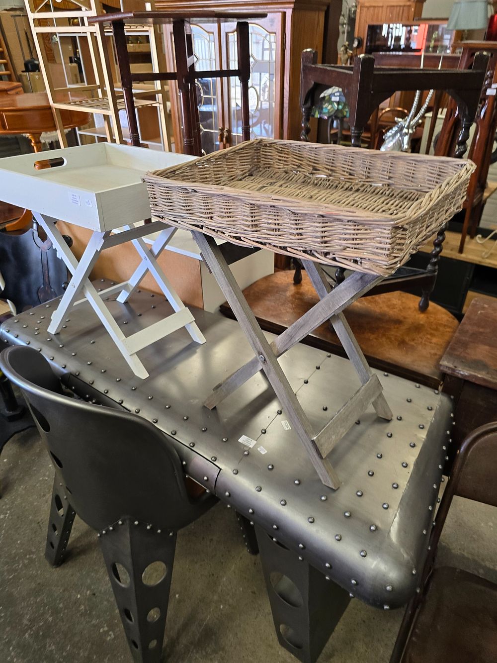 Lot 79: 2 X NEW WOODEN BASKET AND TRAY TABLES...