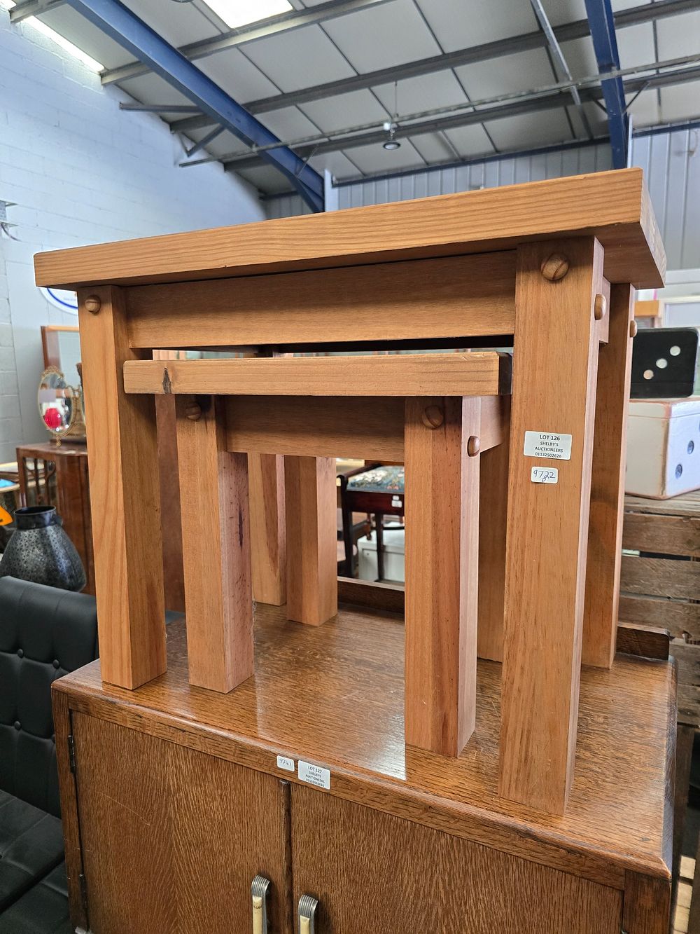 Lot 126: SET OF NEW PINE NEST OF TABLES RRP...