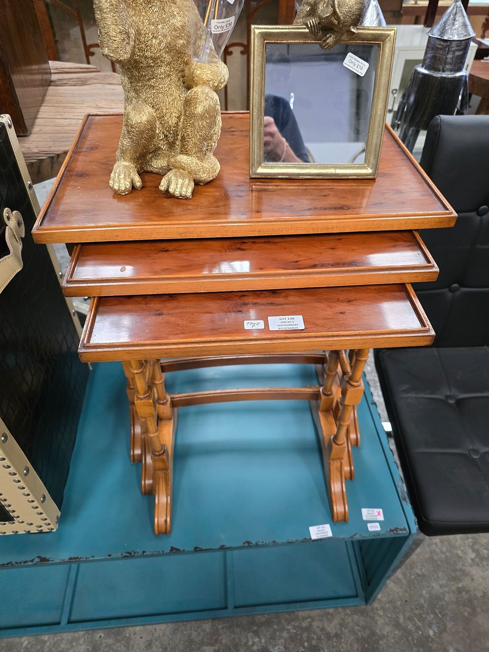 Lot 130: 1 X NEST OF REPRODUX BAMBOO STYLE TABLES