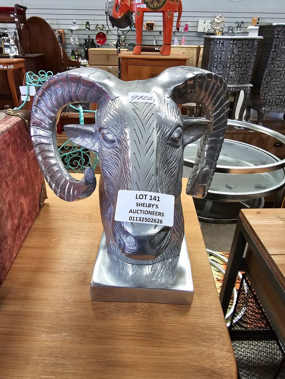 Lot 141: 1 X METAL SILVER COLOUR RAMS HEAD BUST...
