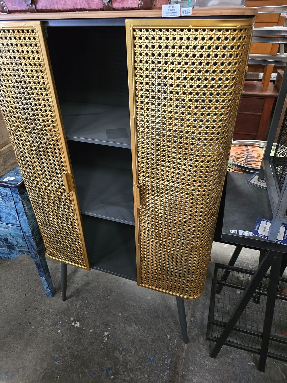 Lot 143: 1 X LARGE INDUSTRIAL STYLE METAL DISPLAY CABINET...