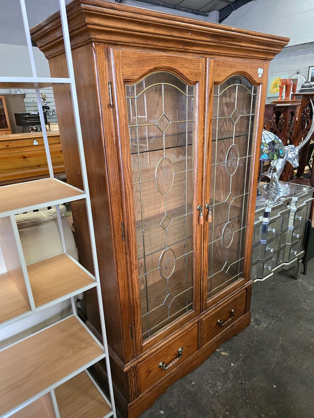 Lot 157: 1 X MODERN GLASS FRONT TWO DRAWER CHINA...