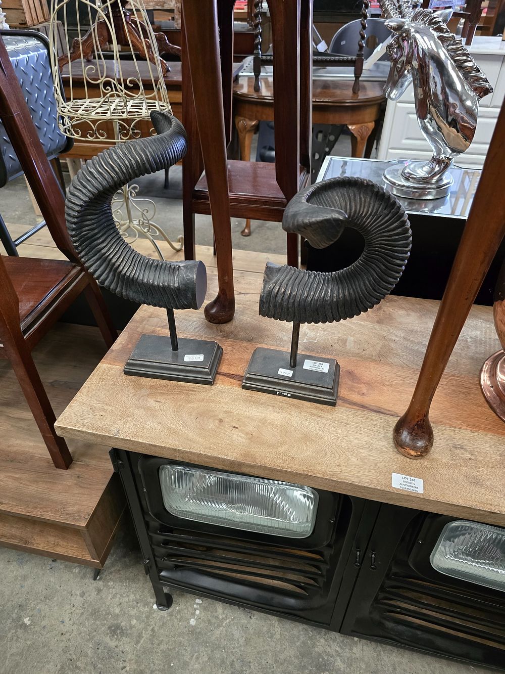 Lot 164: 2 X RAMS HORNS ON PLINTHS