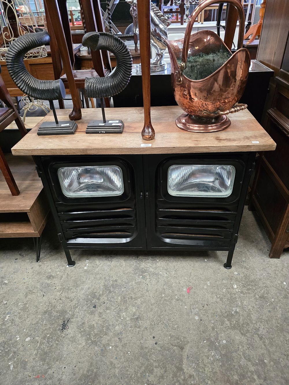 Lot 165: 1 X INDUSTRIAL STYLE TWO DOOR WOODEN TOP...