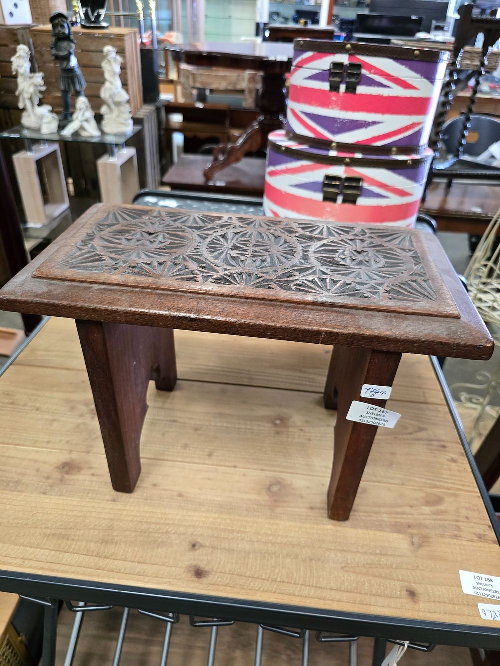 Lot 167: 1 X CARVED DETAIL 1930S FOOT STOOL
