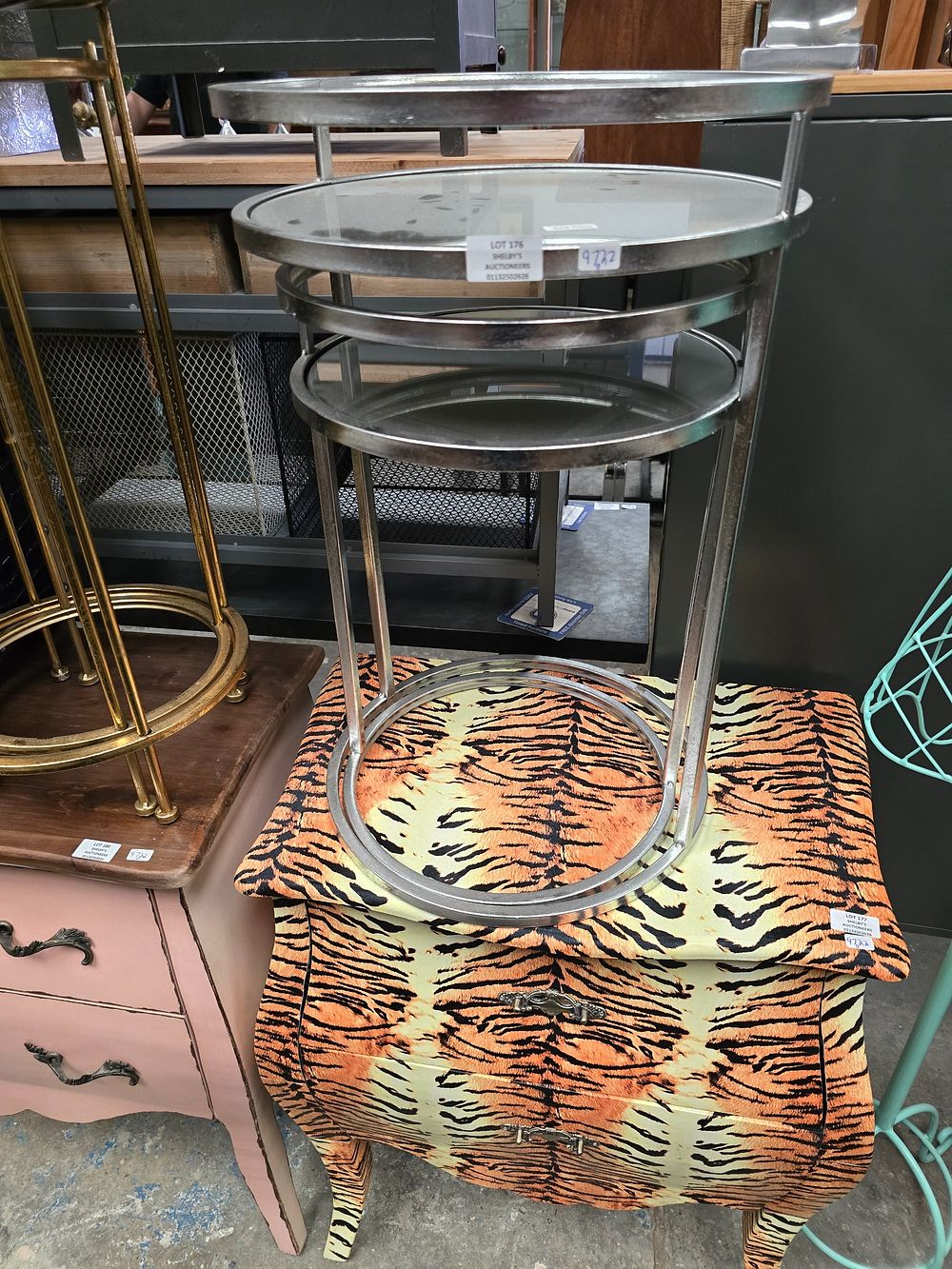 Lot 176: 1 X NEW NEST OF SILVER STYLE TABLES...
