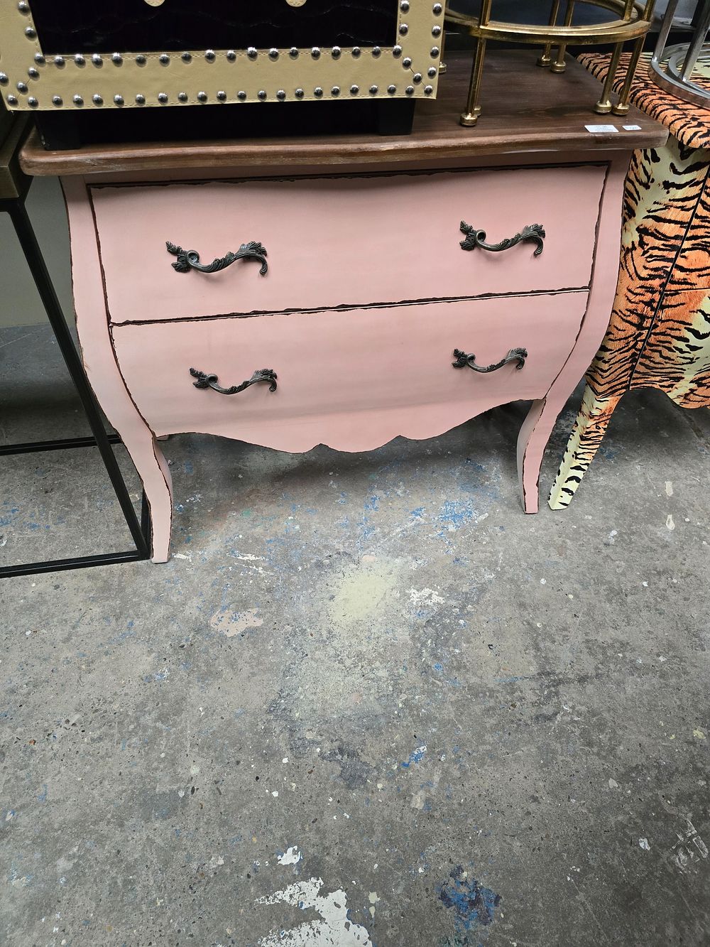 Lot 180: 1 X PINK AND WOODEN PAINTED TWO DRAWER...