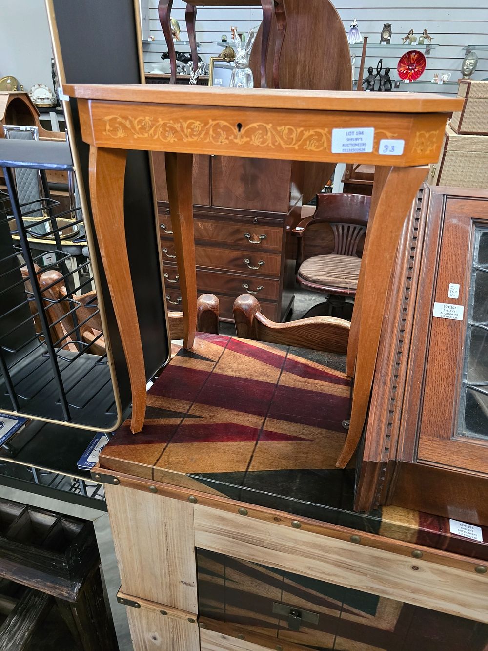 Lot 194: 1 X SMALL ITALIAN STYLE MUSICAL SEWING TABLE