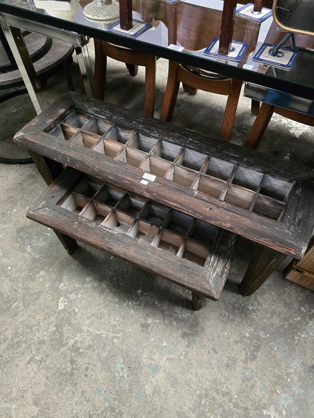 Lot 197: 2 X WOODEN POTTING TABLES