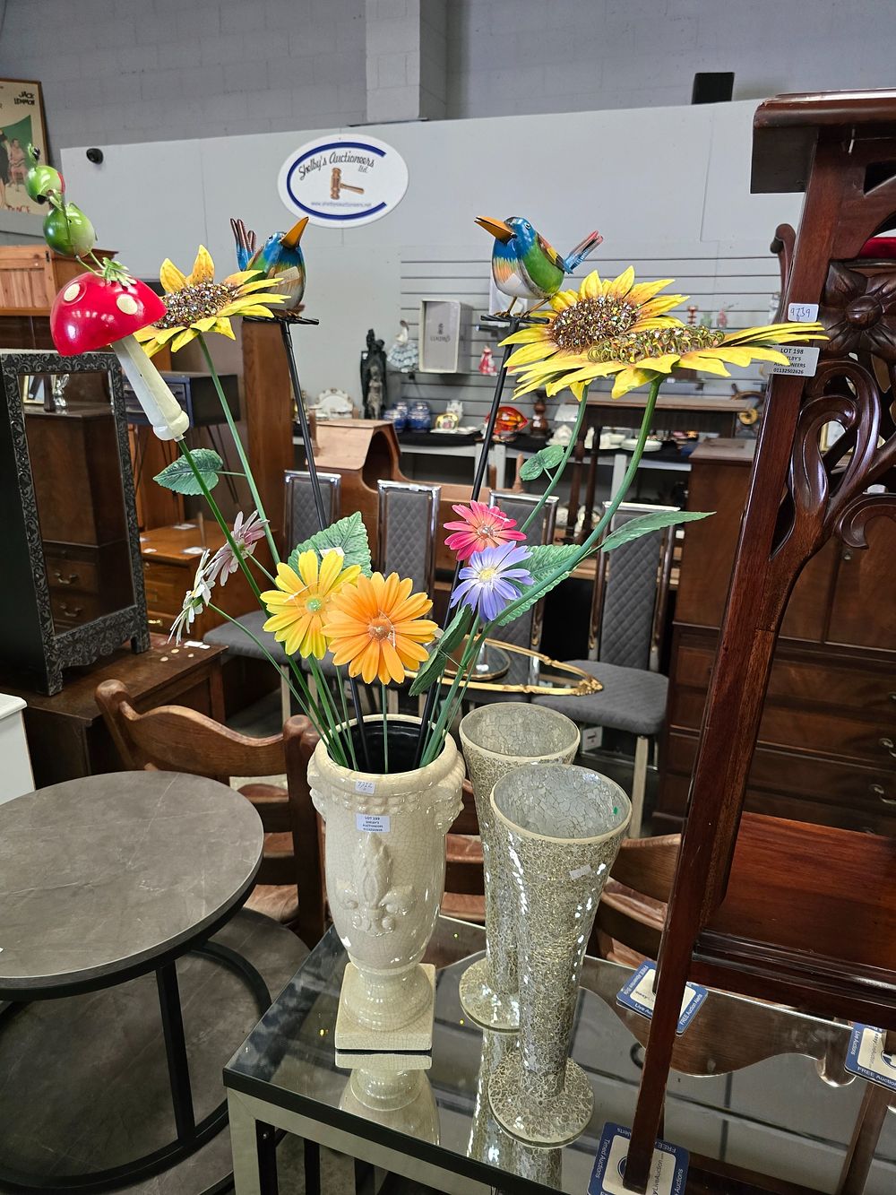 Lot 199: SELECTION OF NEW FAKE FLOWERS WITH VASES ETC...