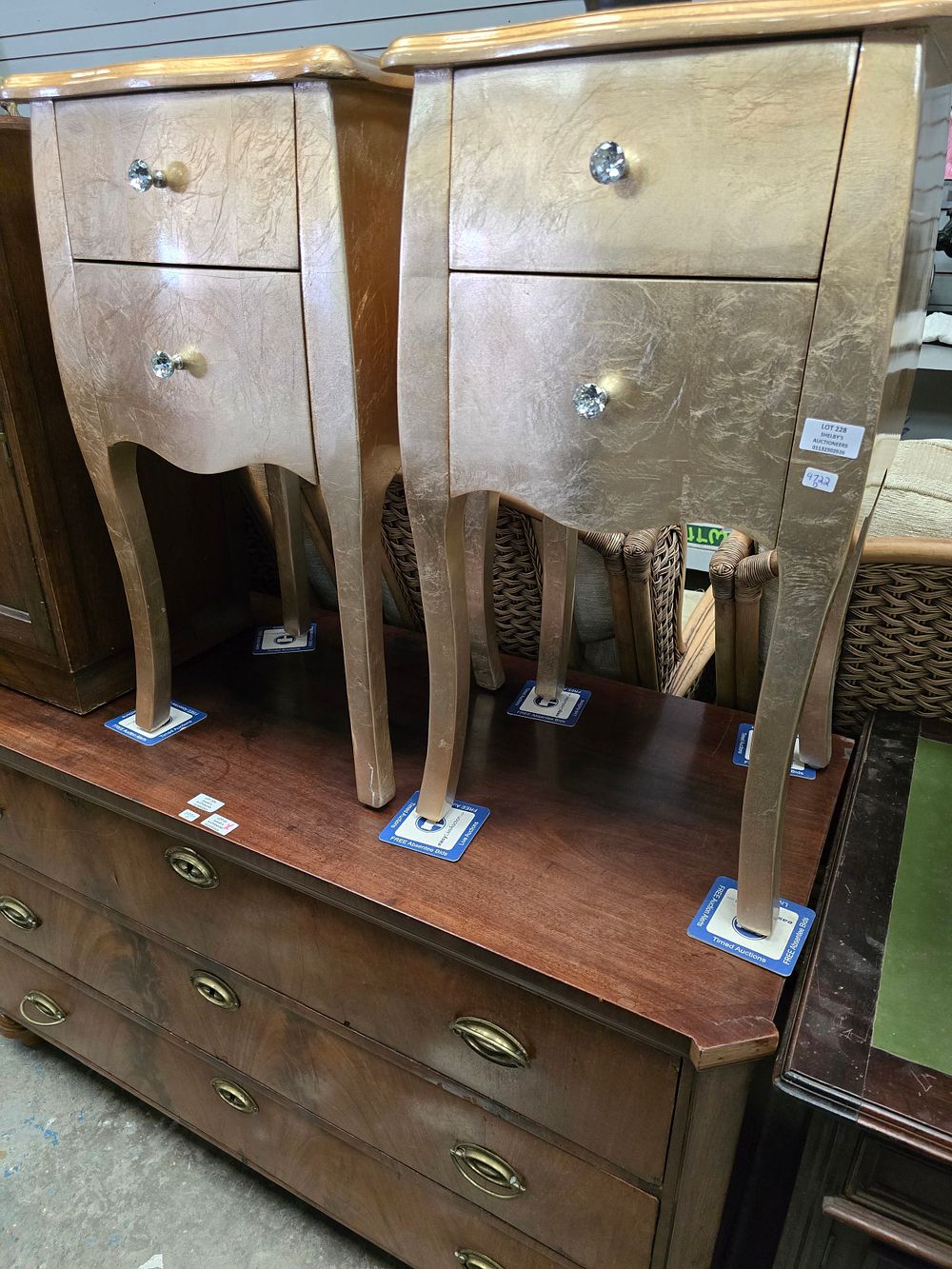 Lot 228: PAIR OF GILT COLORED WOODEN BEDSIDE CABINETS NEW...
