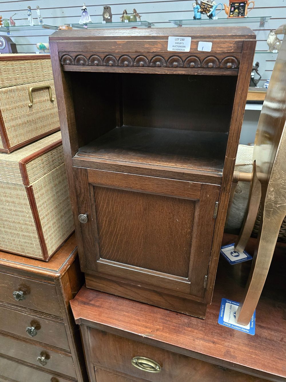 Lot 230: 1 X SMALL 1940S WOODEN BEDSIDE CABINET