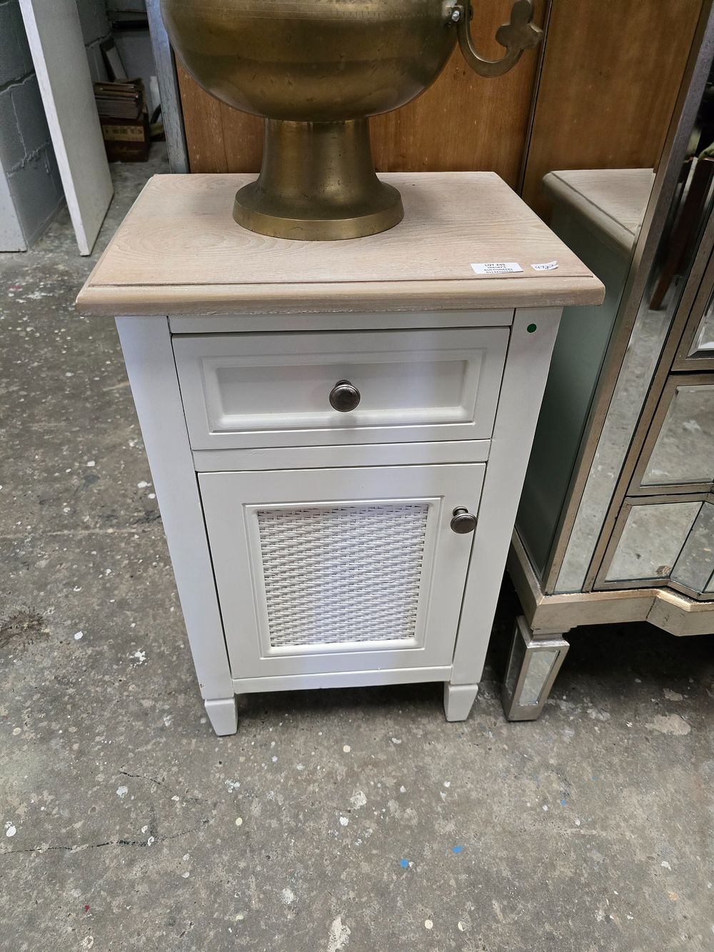 Lot 245: 1 X NEW SMALL WOODEN TOPPED BEDSIDE CABINET...