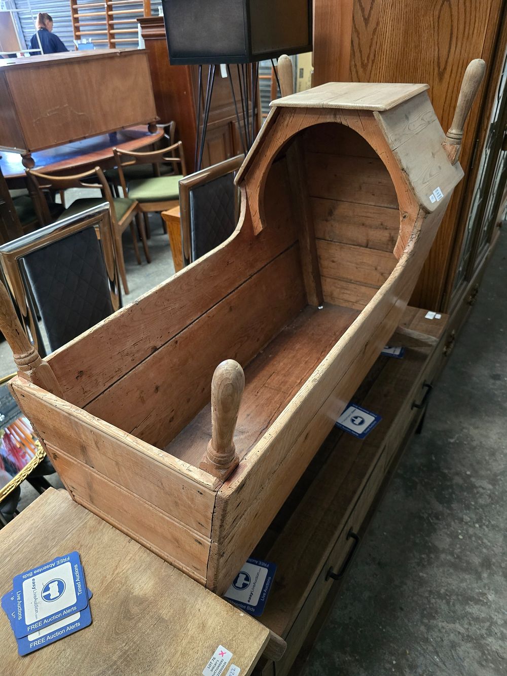 Lot 250: 1 X VICTORIAN PINE CHILDS ROCKING CRIB