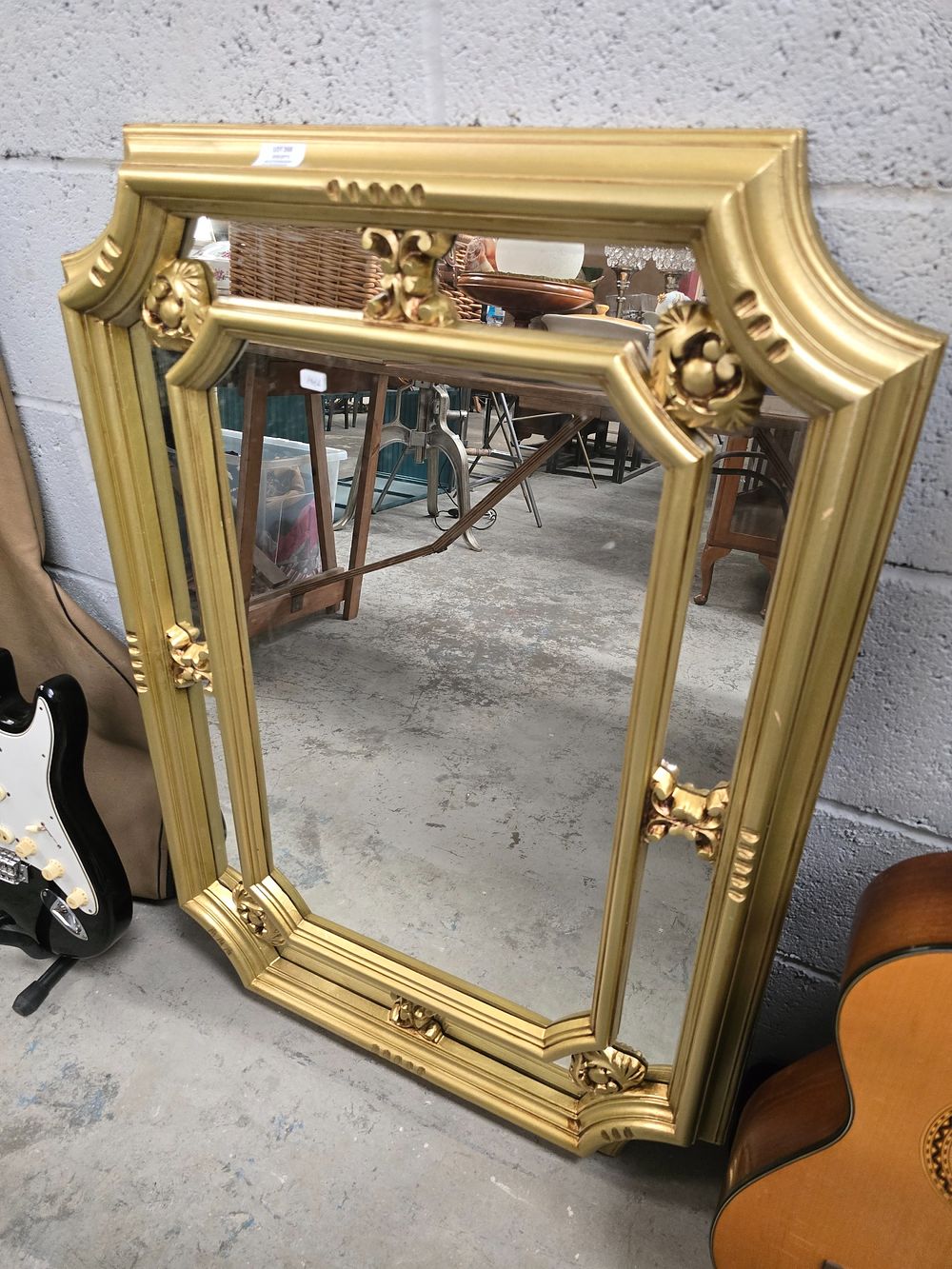 Lot 268: 1 X GILT FRAMED HALL MIRROR PLASTIC SURROUND